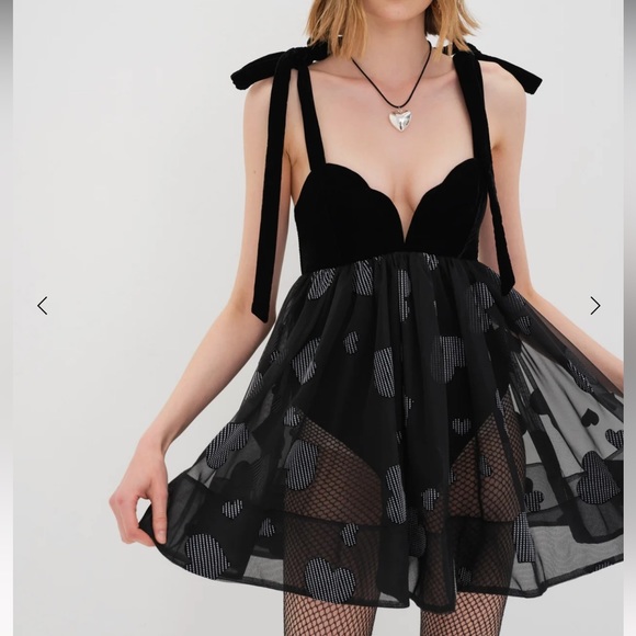 For Love And Lemons Dresses & Skirts - For Love and Lemons Alexandra Bodysuit Sheer Hearts Printed tie Mini Dress